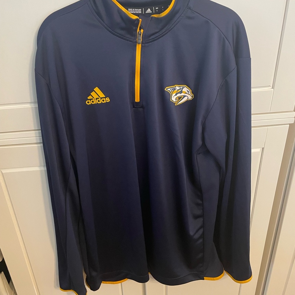 Nashville Preds Adidas Dark Blue and Yellow Quarter-Zip Top